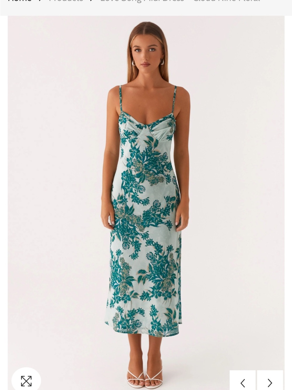 Peppermayo Teal Floral Cowl Midi Dress